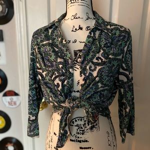 Bandana green blue white print button up